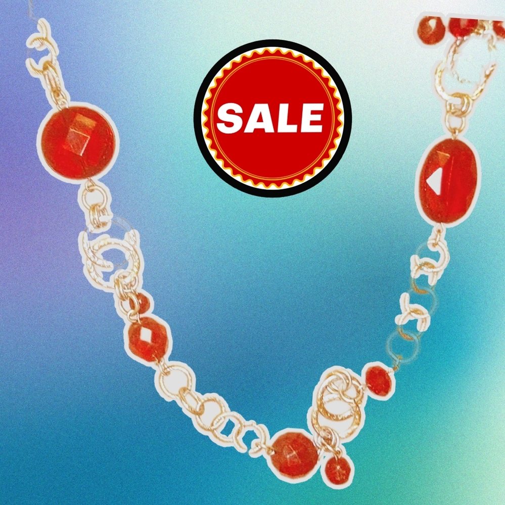 White House Black Market- EUC-RED&SILVER.CIRCLES-XTRA.LONG- NECKLACE